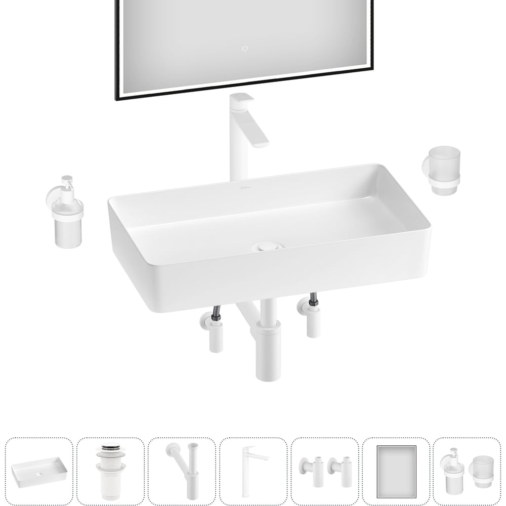 Изображение товара Набор для ванной комнаты Wellsee 7 в FreeDom 2.0 накладная раковина 60x34 см белый