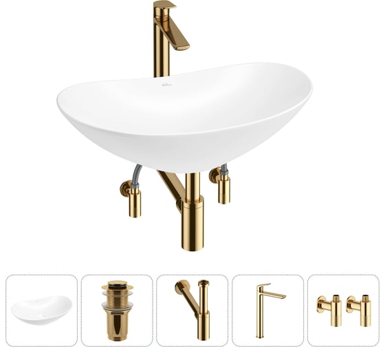 Изображение товара Акционный набор Wellsee 5 в Carefree Dove накладная раковина 44x29 см 20212263R