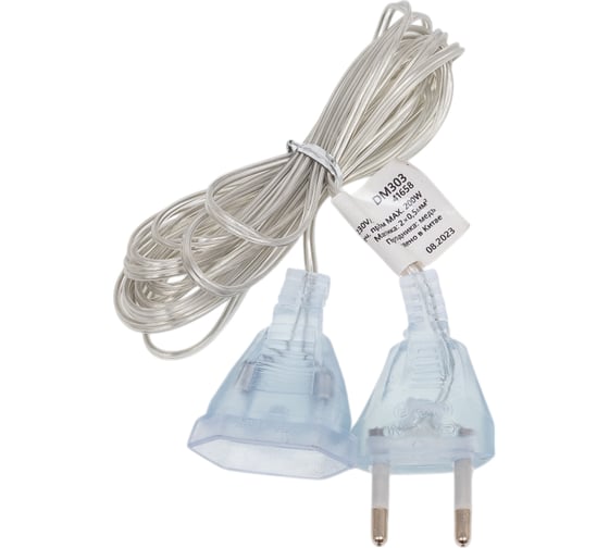 Изображение товара Сетевой шнур для гирлянд FERON 3м, 2х0,5мм2, прозрачный, DM303 41658