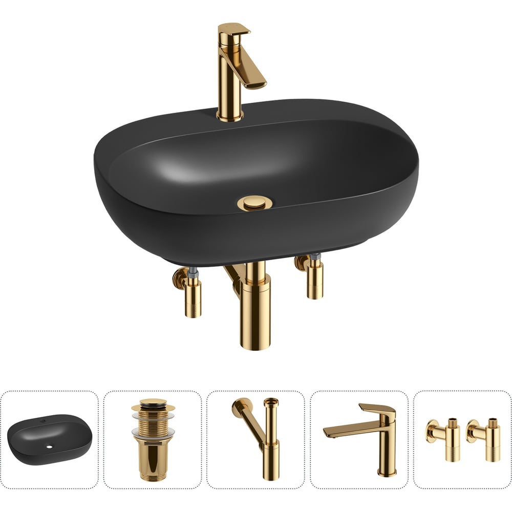 Изображение товара Набор Wellsee 5 в 1 Pro Line накладная или подвесная раковина черная с смесителем