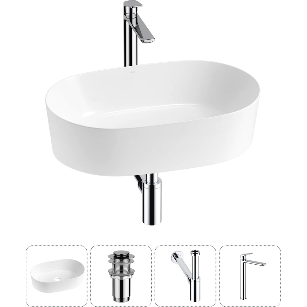 Изображение товара Набор Wellsee 4 в 1 Saint-Germain накладная раковина 56x37 см с смесителем и сифоном