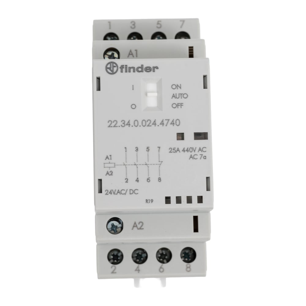 Изображение товара Модульный контактор Finder 3НО+1НЗ 25А 24В AC/DC
