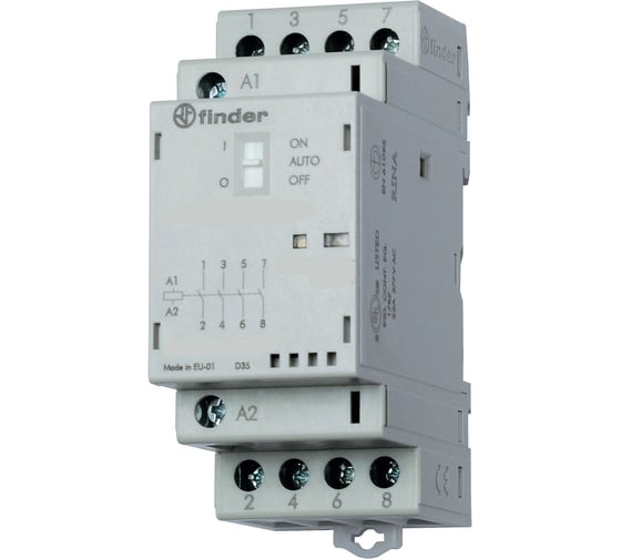 Изображение товара Модульный контактор Finder 4НО, контакта 25А, = 12В AC/DC, - AgSnO2, 223400124320
