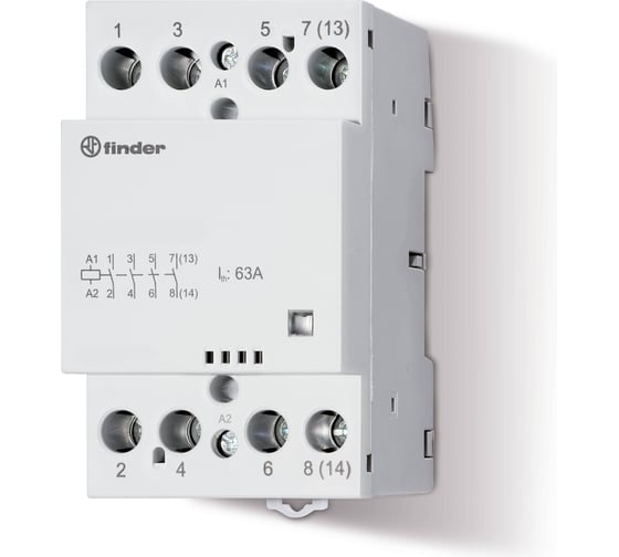 Изображение товара Модульный контактор Finder 4НО, контакта 63А, = 12В AC/DC, - AgSnO2, 226400124310
