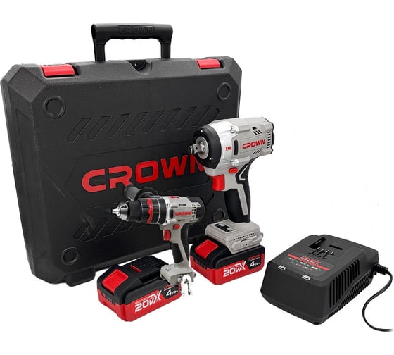 Изображение товара Набор инструмента CROWN гайковерт аккумуляторный (кейс), дрель-шупруповерт, универсальный аккумулятор 20VMax CT22062HX-4 BMC + CT21075HMX