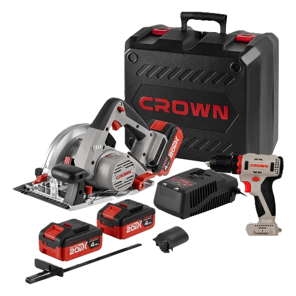 Изображение товара Профессиональный набор инструментов CROWN с дисковой пилой и дрелью 20VMax