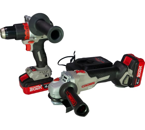 Изображение товара Набор инструмента CROWN дрель-шуруповерт (кейс), УШМ, универсальный аккумулятор 20VMax CT21127HMX-4 BMC + CT23001-125HX