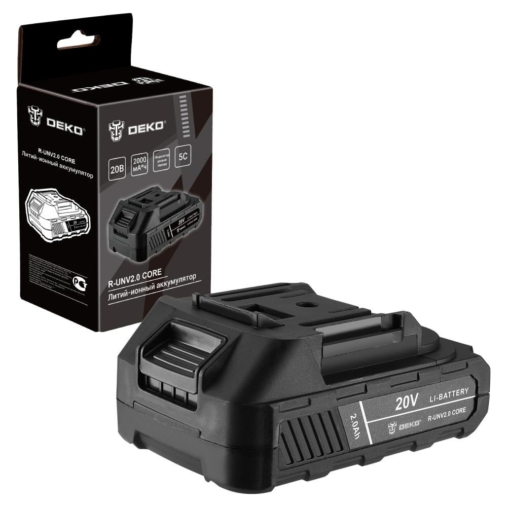 Изображение товара Аккумулятор DEKO R-UNV2.0 CORE 20В 2.0А*ч Li-Ion с индикатором заряда