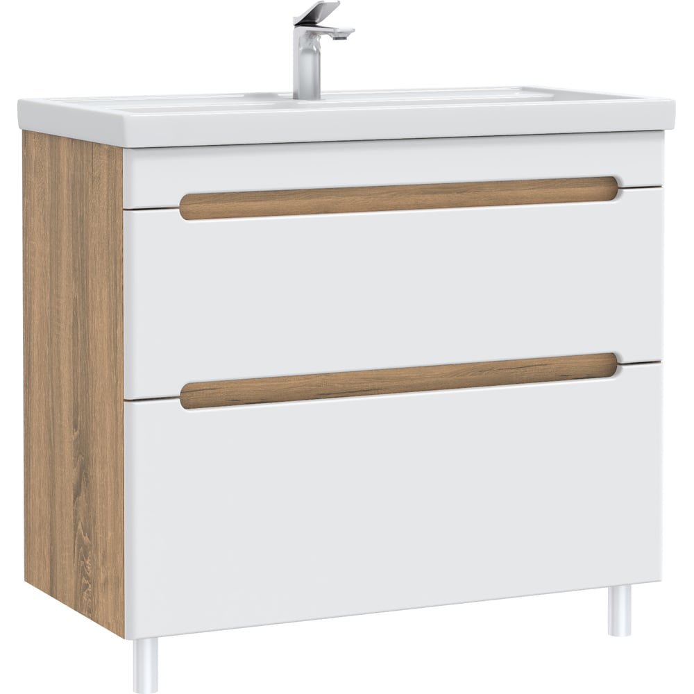 Изображение товара Тумба без раковины RUVANN AQVI 100 в ванную напольная Дуб вотан, белый Т.AQVI WV.П-100НР