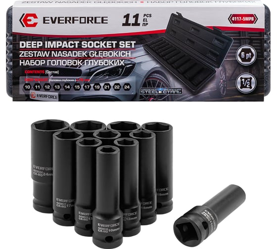 Изображение товара Набор головок ударных глубоких EVERFORCE 11 предметов 1/2 6pt EF-4117-5MPB(65468)