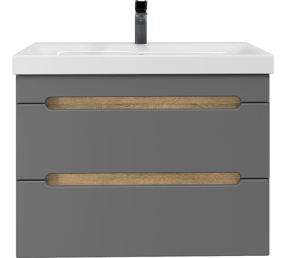 Изображение товара Тумба с раковиной RUVANN AQVI 80 + Moduo 80 в ванную подвесная Графит софт, дуб вотан Т.AQVI.П-80П-KIT-MOD
