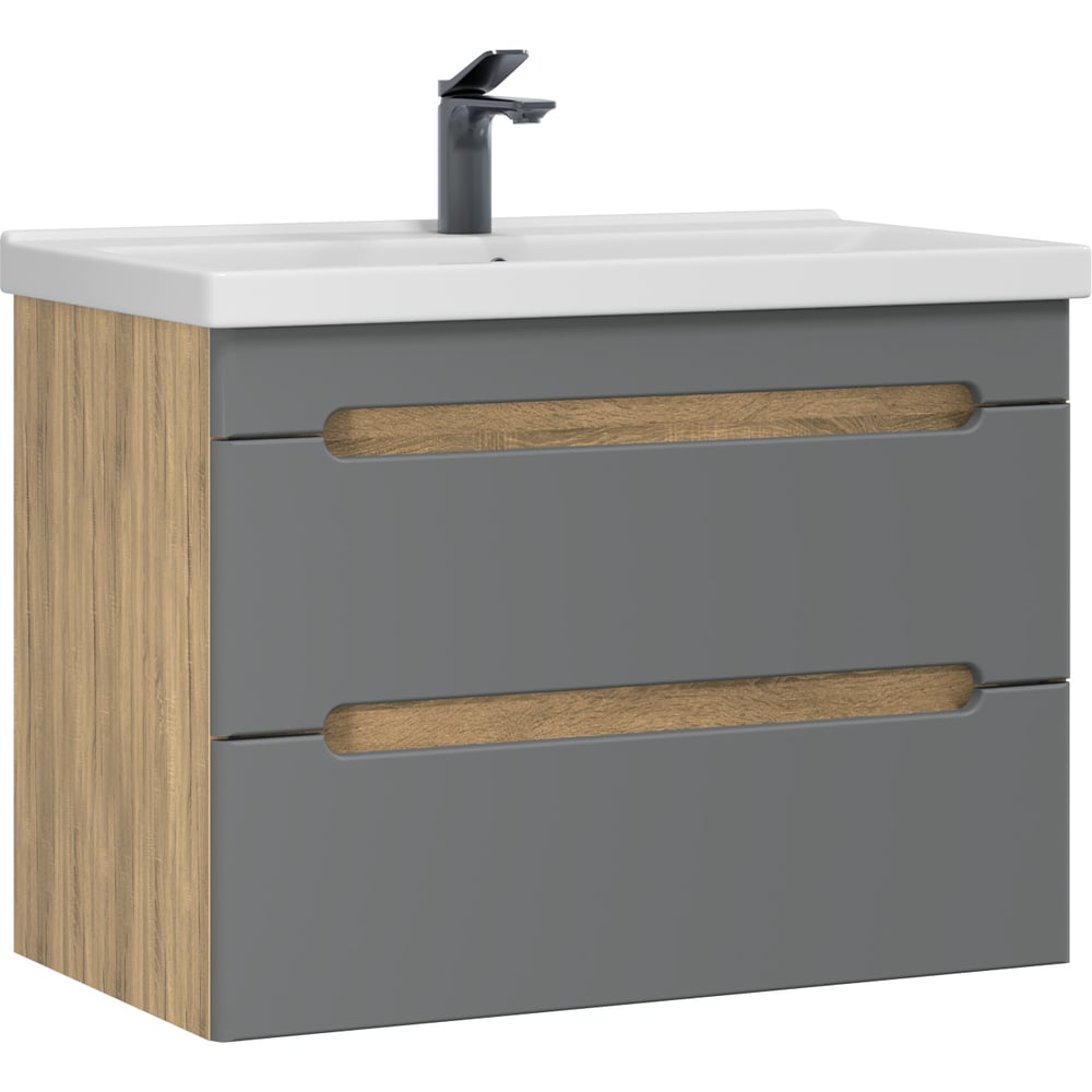 Изображение товара Тумба с раковиной RUVANN AQVI 80 + Фест 80 в ванную подвесная Графит софт, дуб вотан Т.AQVI.П-80ПР-KIT-FES