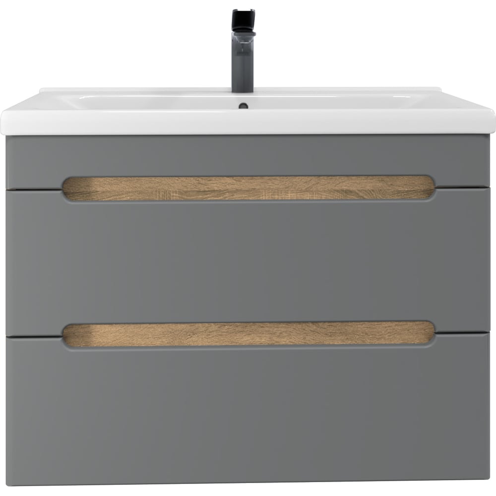 Изображение товара Тумба с раковиной RUVANN AQVI 70 + Миранда 70 в ванную подвесная Графит софт, дуб вотан Т.AQVI.П-70ПР-KIT-MIR