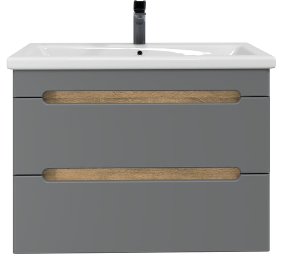 Изображение товара Тумба с раковиной RUVANN AQVI 80 + Como 80 в ванную подвесная Графит софт, дуб вотан Т.AQVI.П-80ПР-KIT-COM