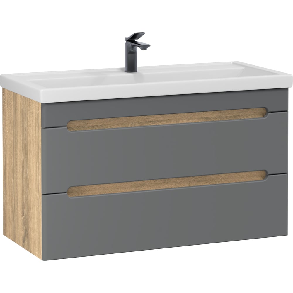 Изображение товара Тумба без раковины RUVANN AQVI 100 в ванную подвесная Графит софт, дуб вотан Т.AQVI.П-100ПР