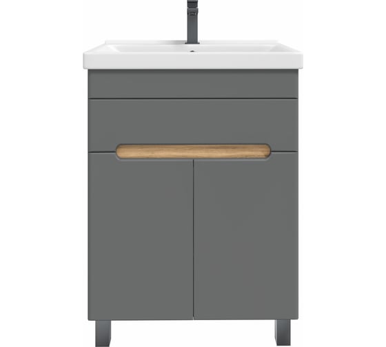 Изображение товара Тумба без раковины RUVANN NIKA 60 в ванную напольная Дуб вотан, графит софт Т.NIKA-GS.П-60Н