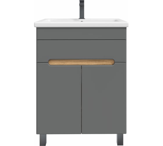 Изображение товара Тумба без раковины RUVANN NIKA 50 в ванную напольная Дуб вотан, графит софт Т.NIKA-GS.П-50Н