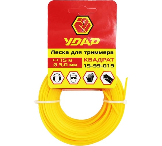 Изображение товара Леска (15 м; квадрат; 3 мм) для триммера УДАР 15-99-019