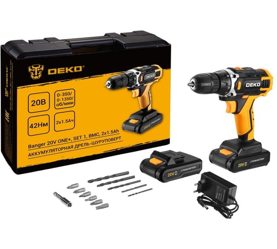 Изображение товара Аккумуляторная дрель-шуруповерт DEKO Banger 20V ONE+ SET1 в кейсе, 2x1.5Ач 083-1110