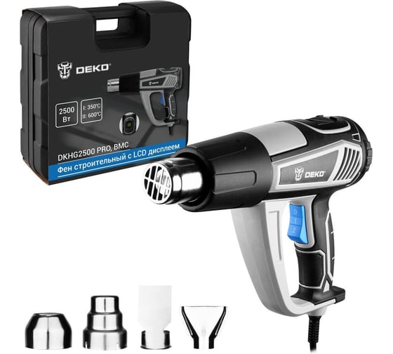 Изображение товара Фен строительный DEKO DKHG2500 PRO в кейсе, с LCD дисплеем, 2500Вт 085-1078