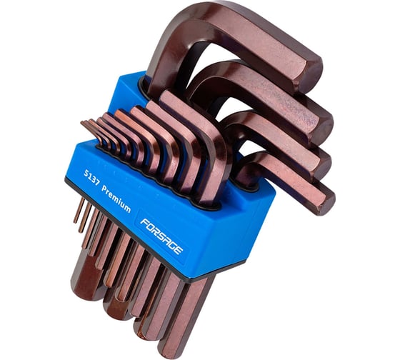 Изображение товара Набор ключей Г-образных 6-гранных Forsage Premium 13 предметов (2, 2.5, 3-8, 10, 12, 14, 17, 19мм) в пластиковом держателе F-5137 PREMIUM(65125)