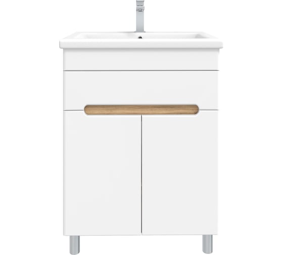 Изображение товара Тумба с раковиной RUVANN NIKA 50 + Como 50 в ванную напольная Белая, дуб вотан T.NIKA-BV.П-50Н-KIT-COM