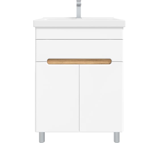Изображение товара Тумба с раковиной RUVANN NIKA 50 + Фест 50 в ванную напольная Белая, дуб вотан T.NIKA-BV.П-50Н-KIT-FES