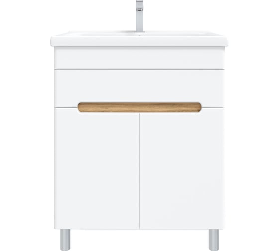 Изображение товара Тумба с раковиной RUVANN NIKA 70 + Миранда 70 в ванную напольная Белая, дуб вотан T.NIKA-BV.П-70Н-KIT-MIR