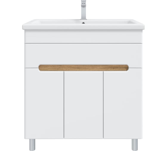 Изображение товара Тумба с раковиной RUVANN NIKA 80 + Como 80 в ванную напольная Белая, дуб вотан T.NIKA-BV.П-80Н-KIT-COM