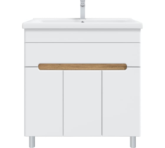 Изображение товара Тумба с раковиной RUVANN NIKA 80 + Миранда 80 в ванную напольная Белая, дуб вотан T.NIKA-BV.П-80Н-KIT-MIR