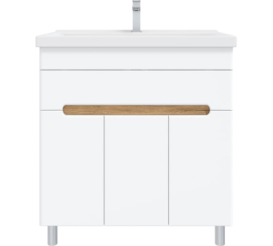 Изображение товара Тумба с раковиной RUVANN NIKA 80 + Фест 80 в ванную напольная Белая, дуб вотан T.NIKA-BV.П-80Н-KIT-FES