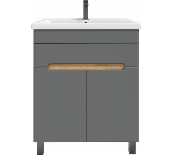Изображение товара Тумба с раковиной RUVANN NIKA 70 + Миранда 70 в ванную напольная Дуб вотан, графит софт Т.NIKA-GS.П-70Н-KIT-MIR