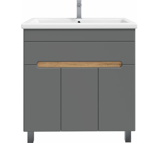 Изображение товара Тумба с раковиной RUVANN NIKA 80 + Como 80 в ванную напольная Дуб вотан, графит софт Т.NIKA-GS.П-80Н-KIT-COM