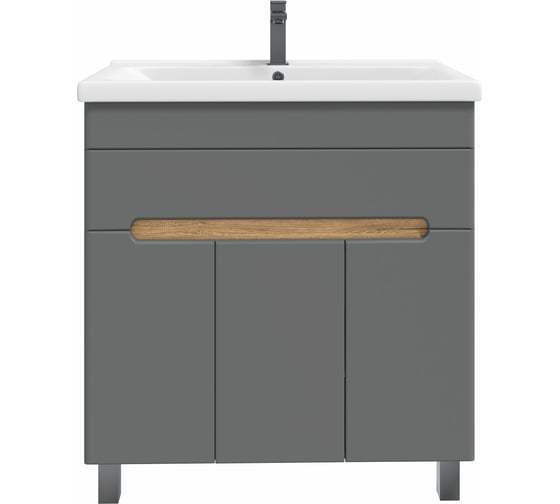 Изображение товара Тумба с раковиной RUVANN NIKA 80 + Миранда 80 в ванную напольная Дуб вотан, графит софт Т.NIKA-GS.П-80Н-KIT-MIR