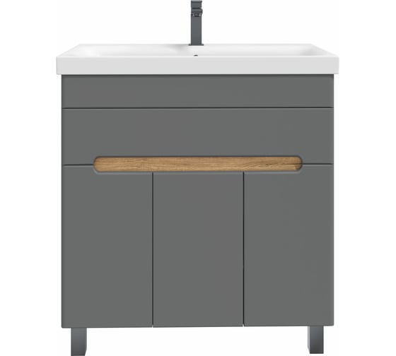 Изображение товара Тумба с раковиной RUVANN NIKA 80 + Moduo 80 в ванную напольная Дуб вотан, графит софт Т.NIKA-GS.П-80Н-KIT-MOD