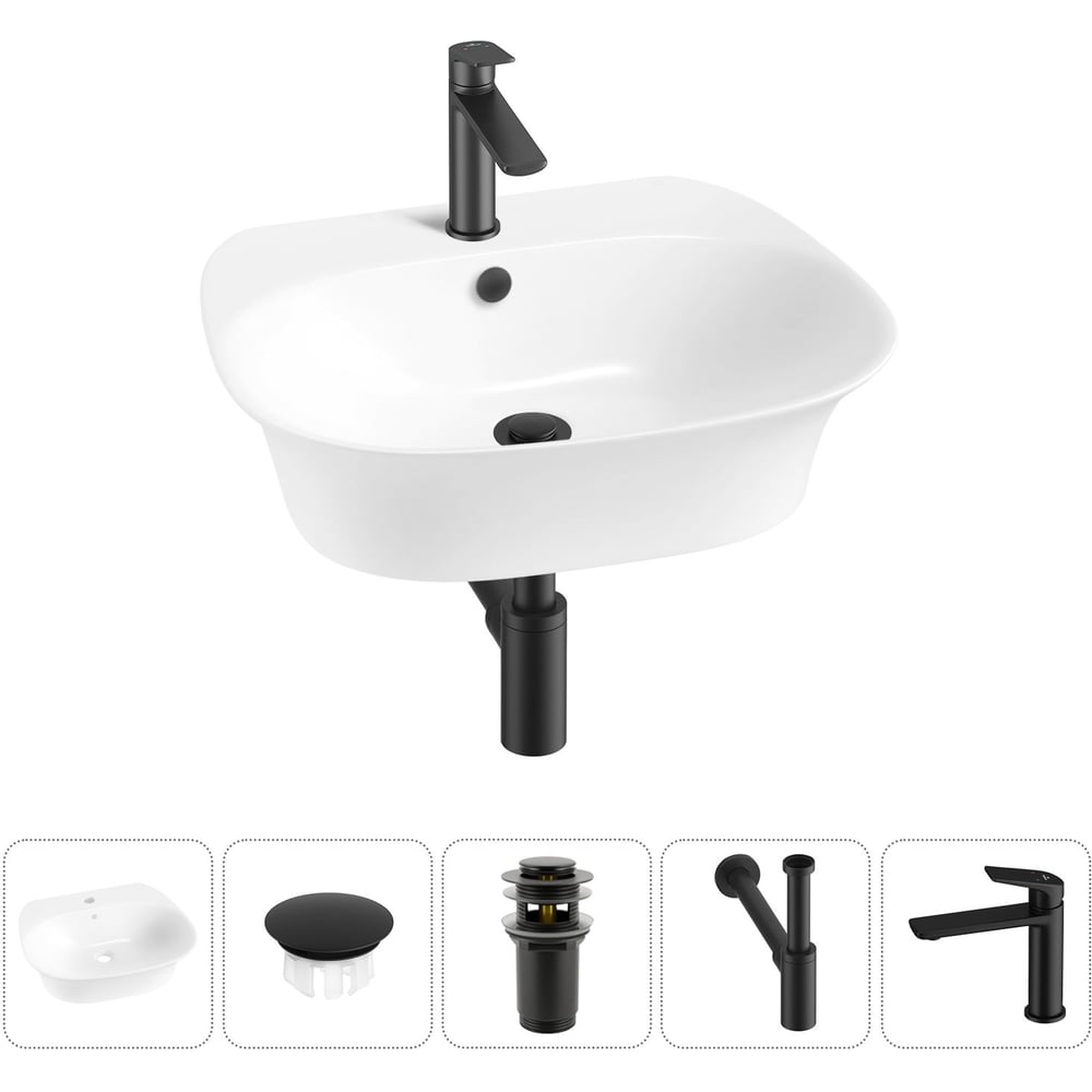 Изображение товара Набор Wellsee 5 в 1 Excellence Pro раковина с смесителем для ванной белая