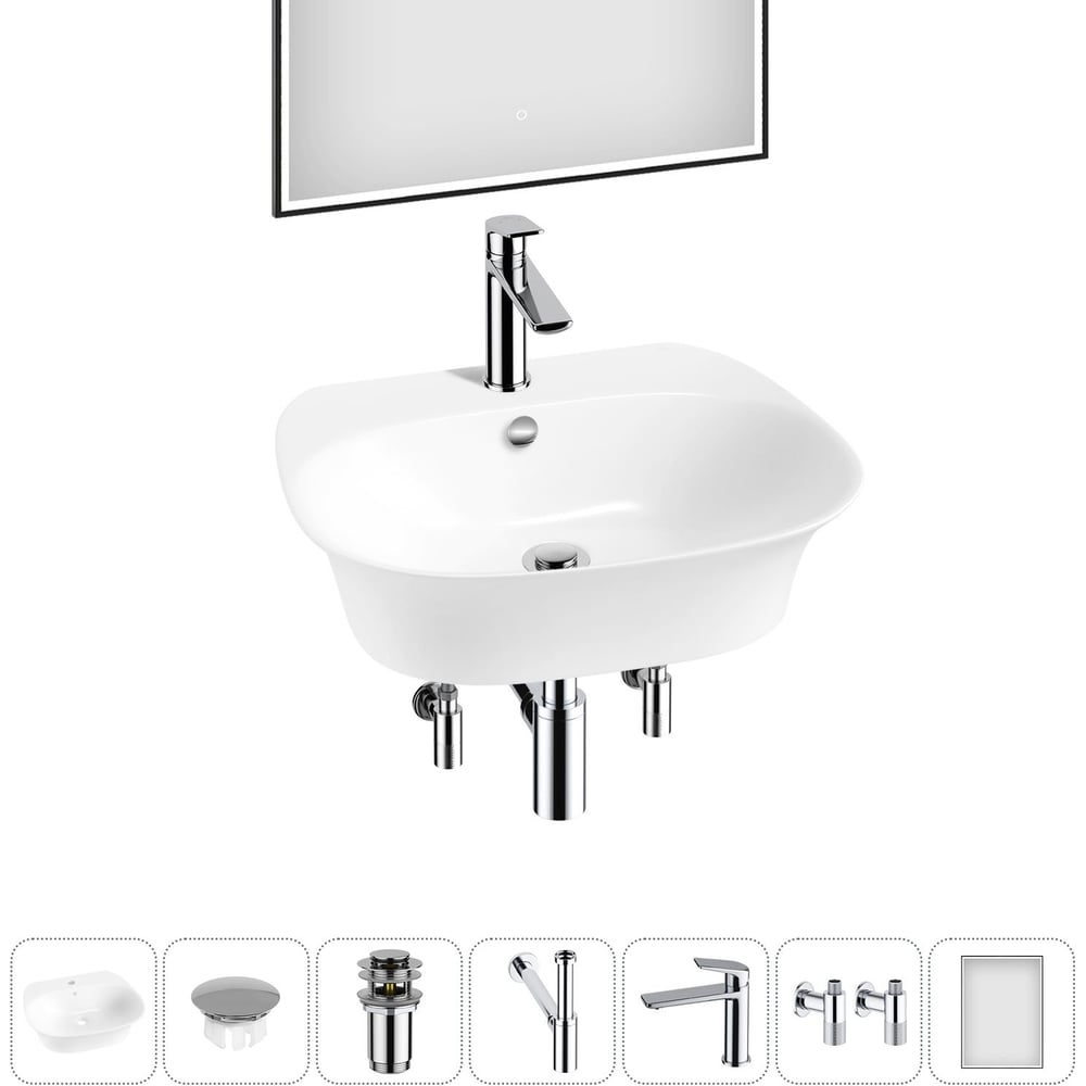 Изображение товара Набор Wellsee 7 в 1 Excellence Pro накладная раковина и комплект аксессуаров белый