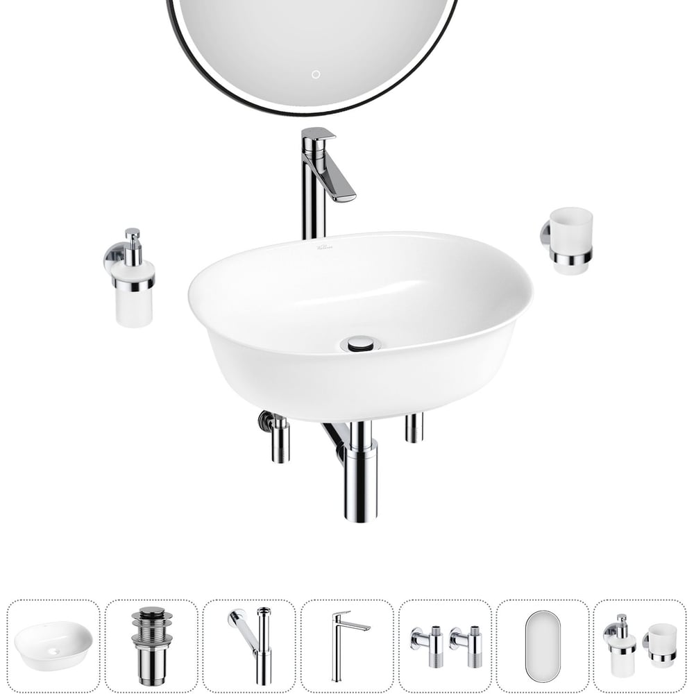 Изображение товара Набор Wellsee 7 в 1 Brillant iCon накладная раковина 50x40 см с аксессуарами