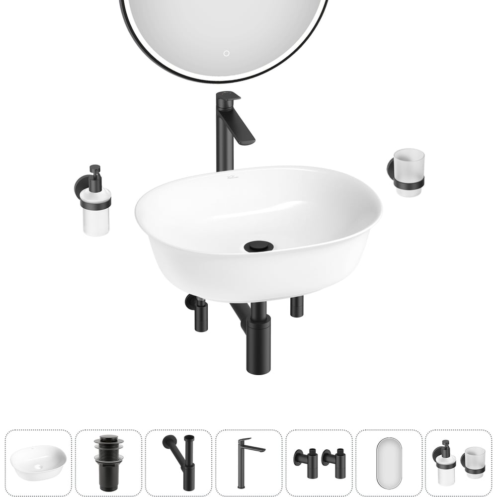 Изображение товара Набор для ванной Wellsee 7 в 1 Brillant iCon накладная раковина комплект стильный