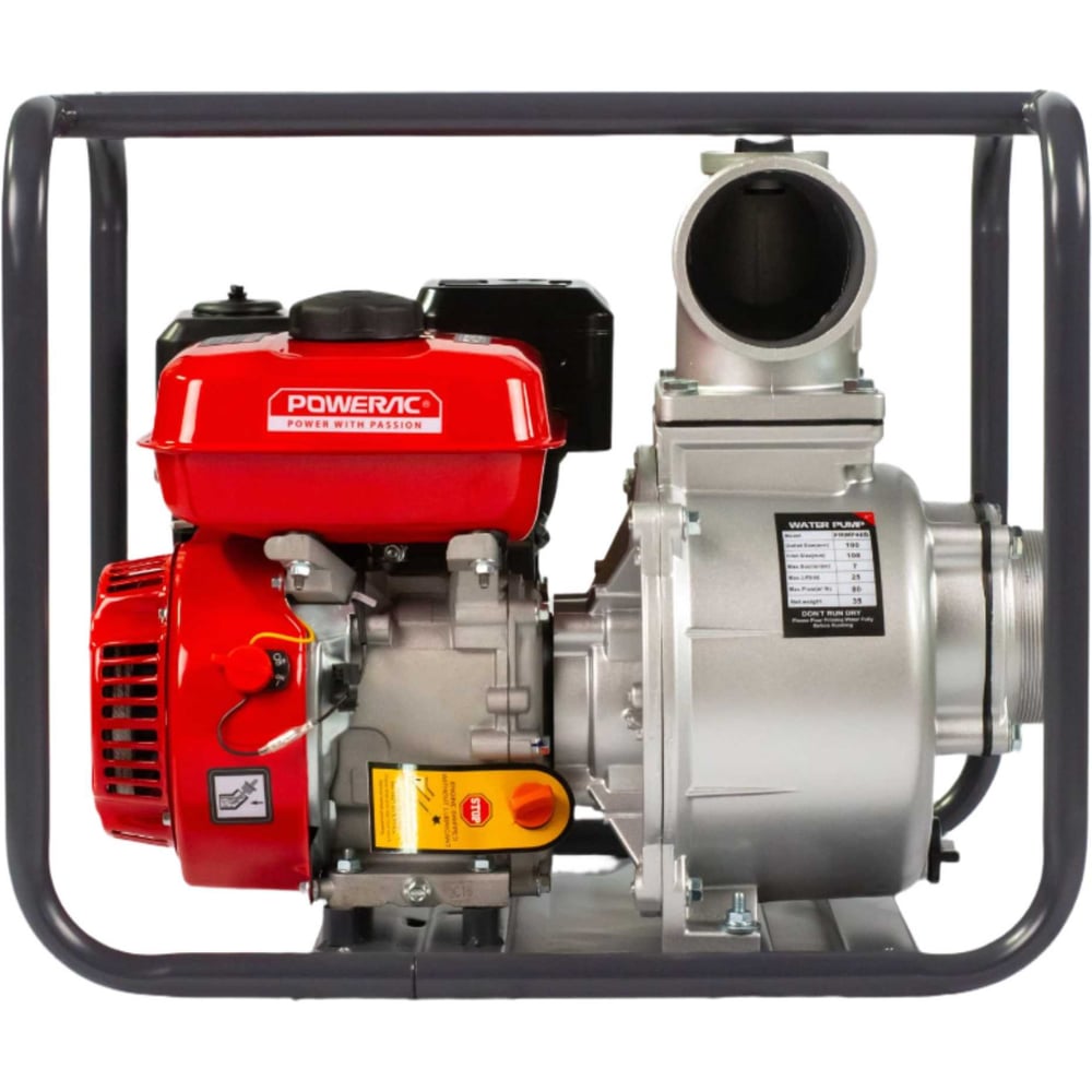 Изображение товара Мотопомпа бензиновая, поверхностный насос Powerac 100 мм, 7 л.с, 1350 л/мин, PRWP40B