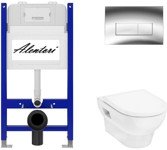 Изображение товара Комплект Alentori: инсталляция для унитаза SISTEMA 50 AL.SIS33T с клавишей смыва CHIAVE H, хром глянец AL.CHI202CH + Hansgrohe GladeLake S унитаз 540x360, с микролифтом, безободковый, белый AL.SIS33TAL.CHI202CHHGSET002