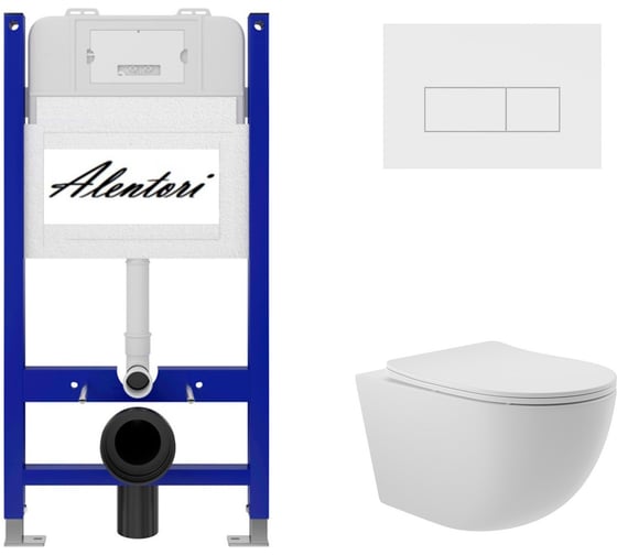 Изображение товара Комплект Alentori: инсталляция для унитаза SISTEMA 50 AL.SIS33T с клавишей смыва CHIAVE H, белый матовый AL.CHI018WM + унитаз 525x360 безободковый, Soft-Close, белый матовый, форма овал AL.SIS33TAL.CHI018WMO0120