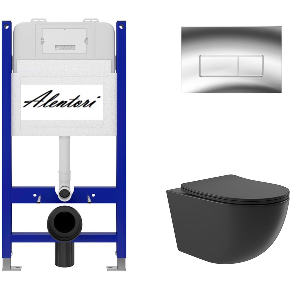 Изображение товара Комплект Alentori: инсталляция для унитаза SISTEMA 50 и черный матовый унитаз