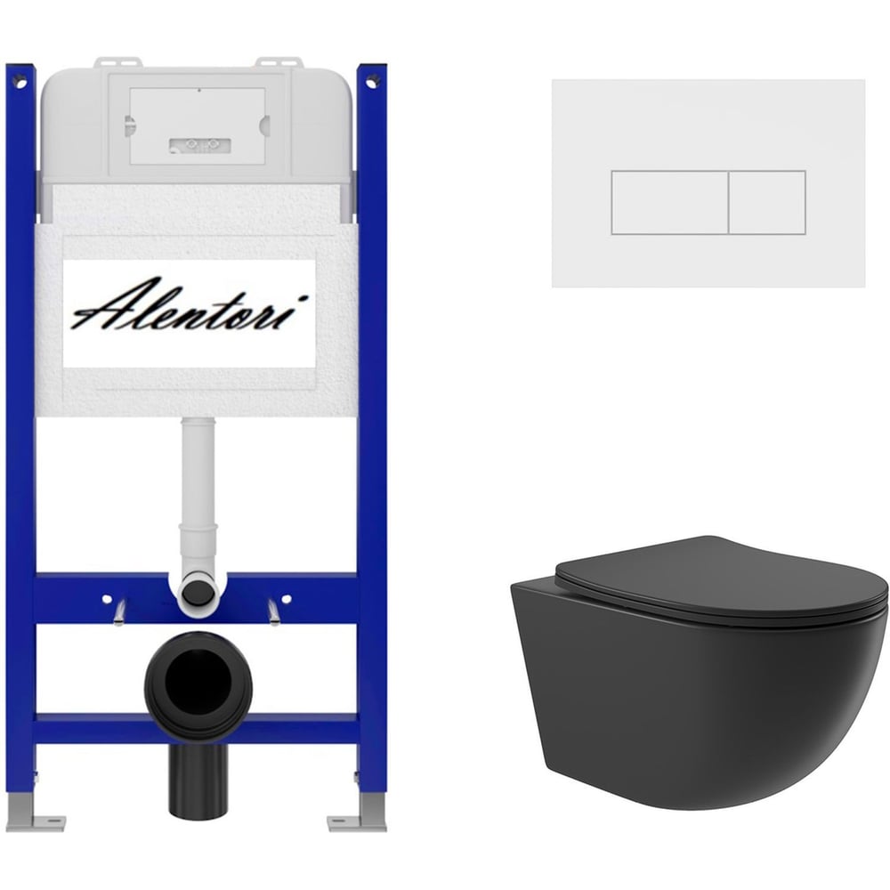 Изображение товара Комплект унитаза с инсталляцией Alentori SISTEMA 50, черный матовый, 525х360 mm