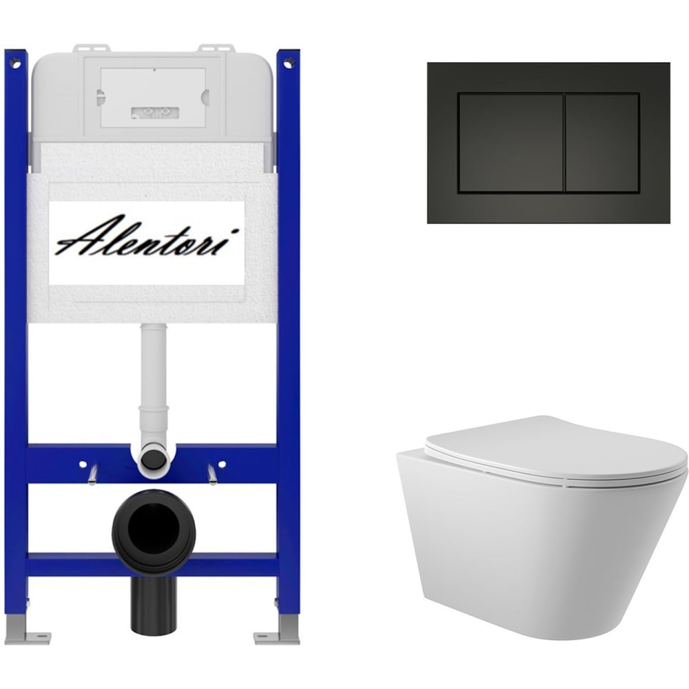 Изображение товара Комплект Alentori: инсталляция для унитаза и безободковый унитаз