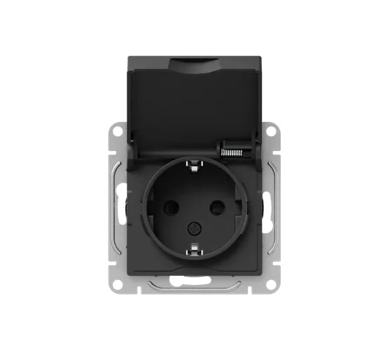Изображение товара Механизм розетки EKF 16А, IP44, с заземлением, со шторками, c крышкой, чёрный Эпика UP1-SOB-111-44
