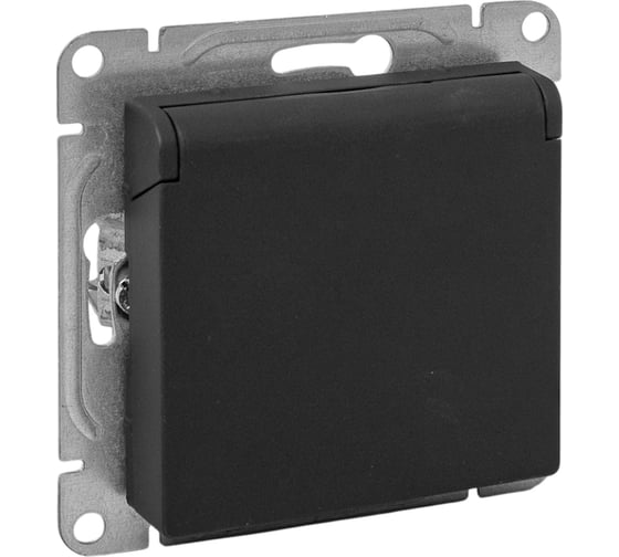 Изображение товара Механизм розетки EKF 16А, IP44, с заземлением, со шторками, c крышкой, чёрный Эпика UP1-SOB-111-44
