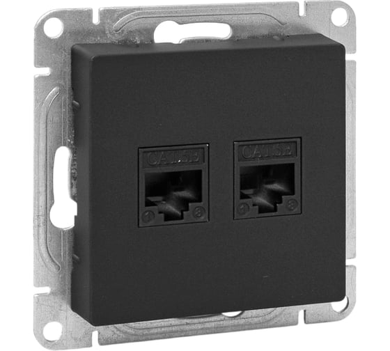Изображение товара Механизм розетки EKF RJ45 - 2шт, (cat5), чёрный Эпика UP1-SOB-2RJ45-5