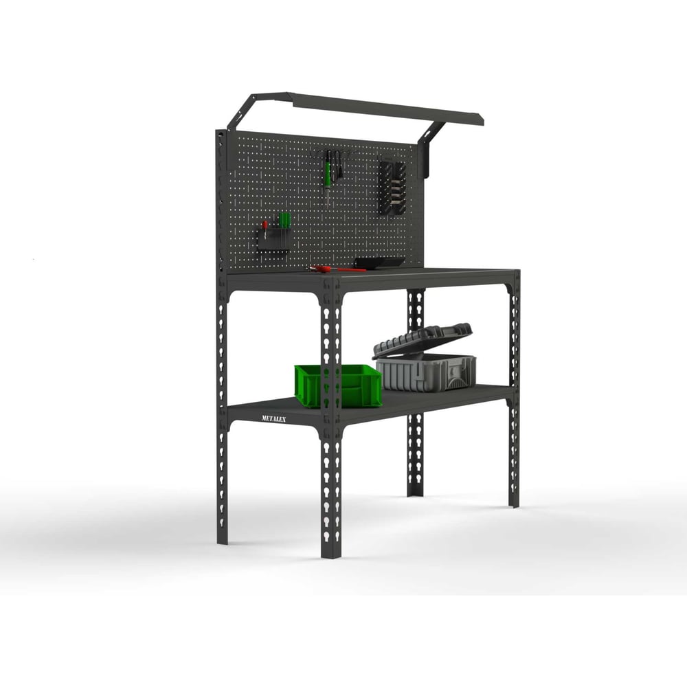 Изображение товара Стол-верстак ООО Металекс серия SUN 950x1800x400 с полкой и освещением серый