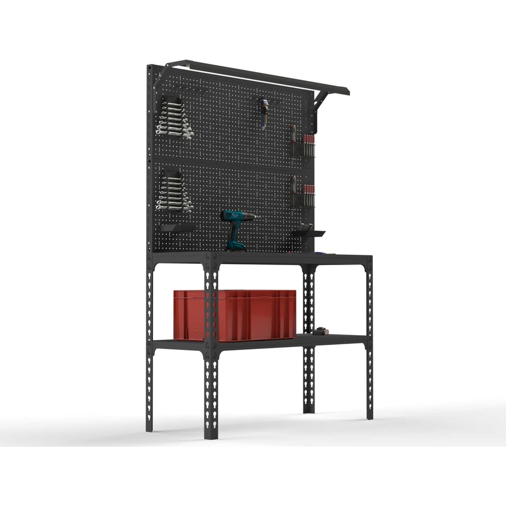 Изображение товара Стол-верстак ООО Металекс серия SUN 950x1700x500 с полками и освещением, серый